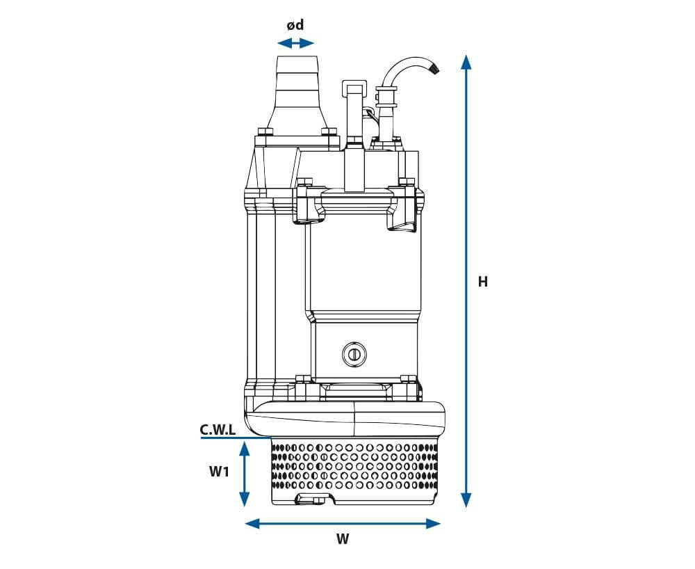 Измерения дренажных насосов Tapflo SB