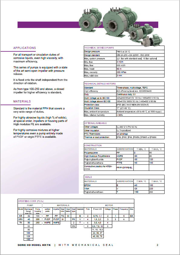 Химические насосы серии KR/TK-HD